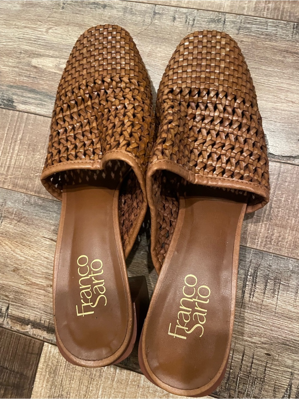 Franco Sarto Tan Woven Slip-On Mules